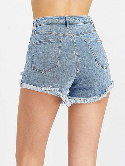 Frayed Hem Ripped Denim Shorts-bottom-Des Mess