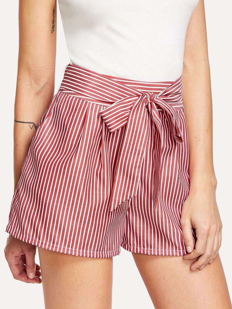 Self Tie Waist Striped Shorts-bottom-Des Mess