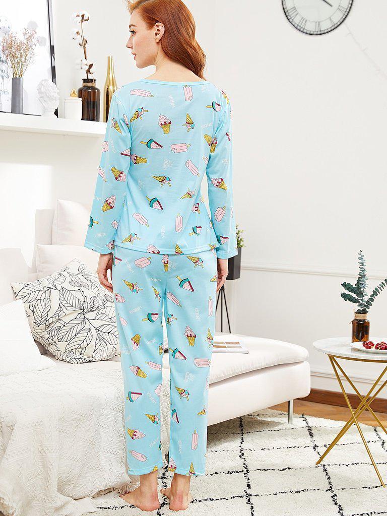 All Over Print Tee & Pants Pj Set-loungewear-Des Mess