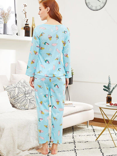 All Over Print Tee & Pants Pj Set-loungewear-Des Mess