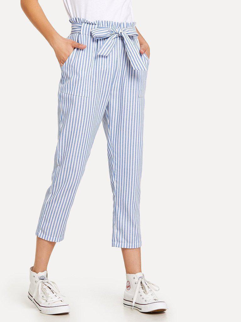 Striped Knot Front Pant-bottom-Des Mess