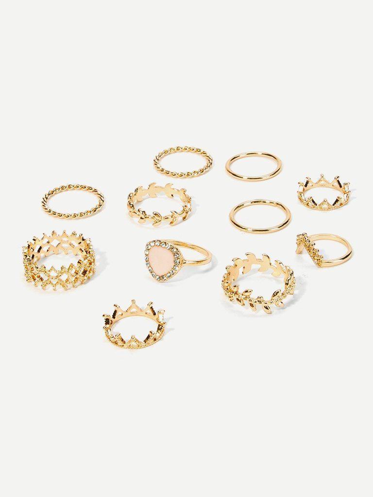Hollow Design Rings Set 10pcs-jewelry-Des Mess
