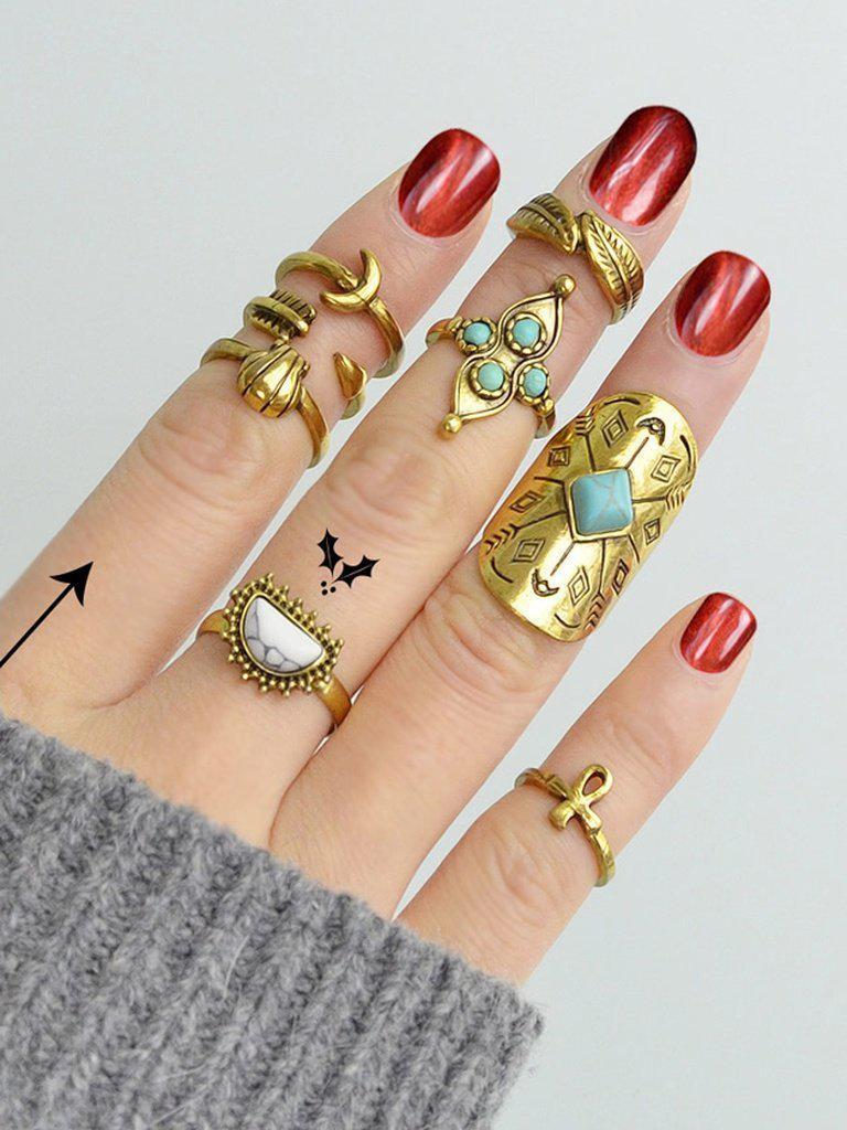 At-Gold Moon Arrow Ring 9-Pieces Set-jewelry-Des Mess