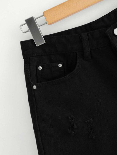 Frayed Hem Denim Shorts-bottom-Des Mess