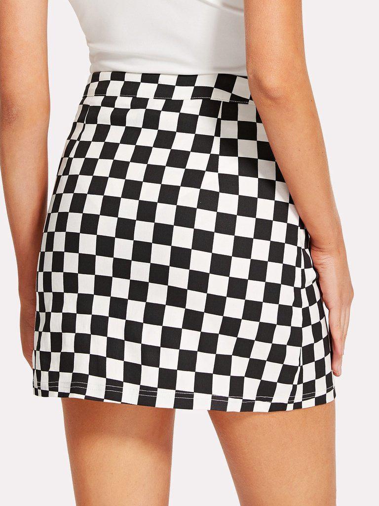 O-Ring Zipper Front Plaid Skirt-bottom-Des Mess