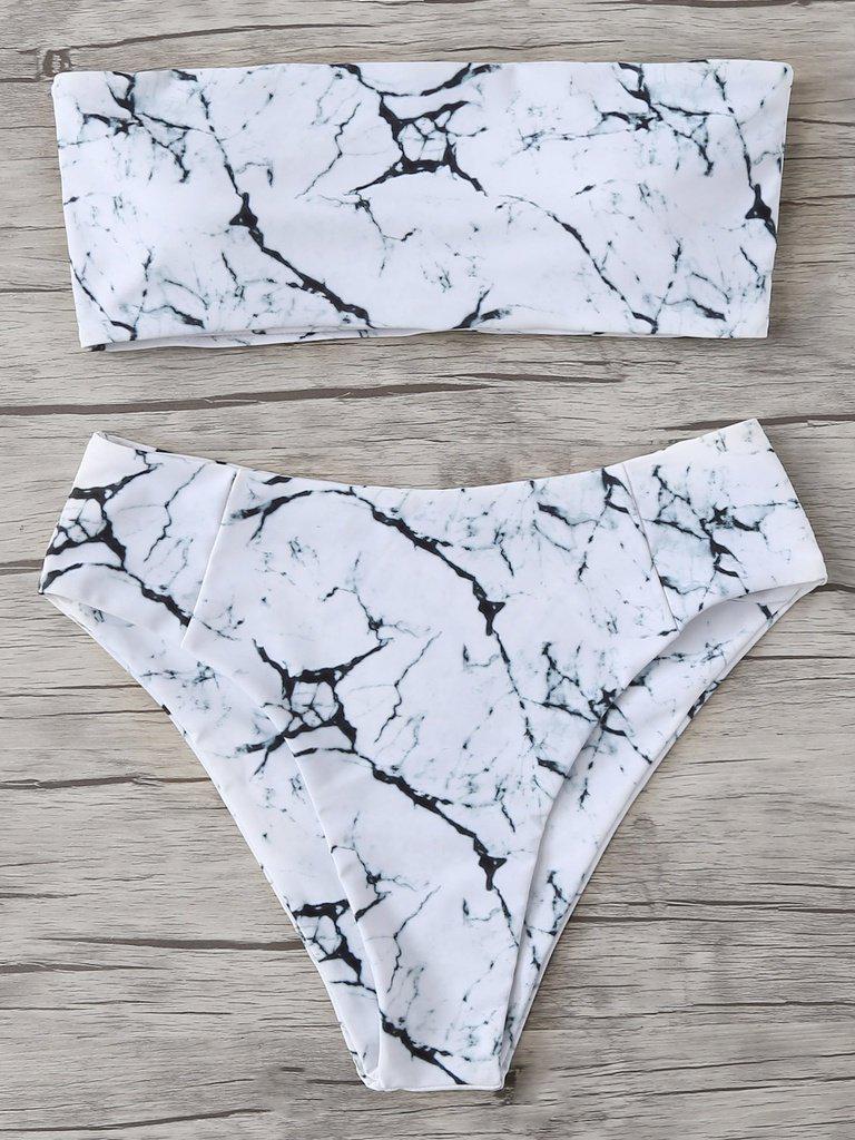 Marble Pattern Bandeau Bikini Set-swimwear-Des Mess