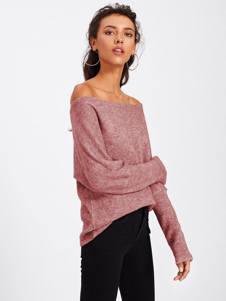 Asymmetric Shoulder Batwing Sleeve Sweater-outerwear-Des Mess