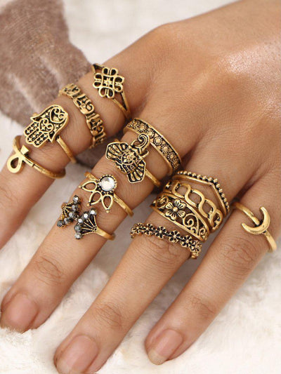 Crown And Flower Design Ring Set 13pcs-jewelry-Des Mess