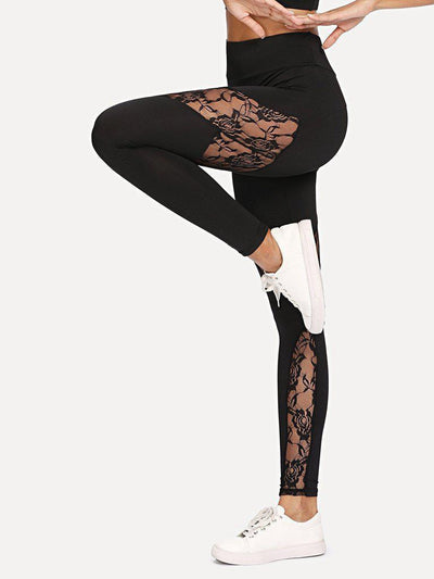 Lace Insert Zip Detail Leggings-bottom-Des Mess