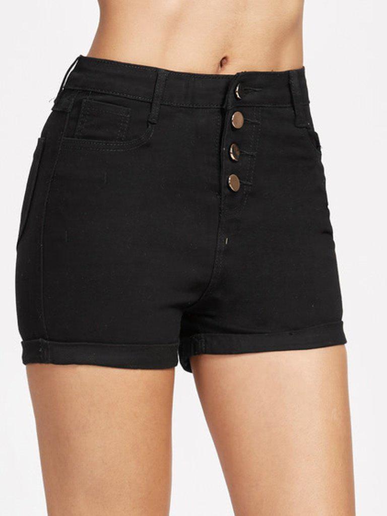 Single Breasted Cuffed Denim Shorts-bottom-Des Mess