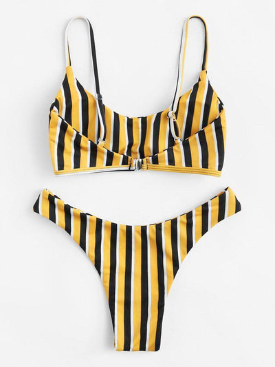 High Leg Striped Bikini Set-swimwear-Des Mess