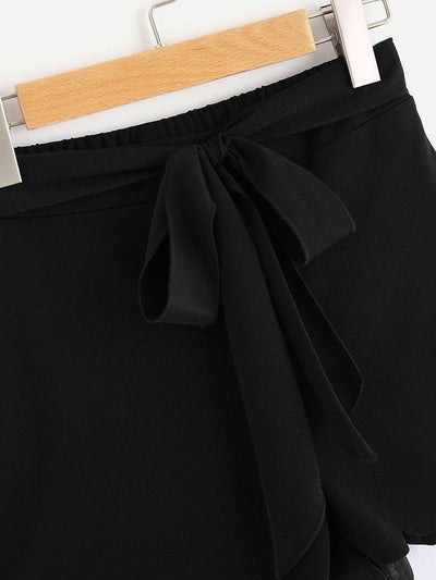 Tie Waist Scallop Edge Shorts-bottom-Des Mess