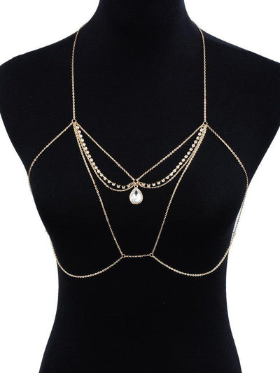 Water Drop Rhinestone Detail Bralet Body Chain-jewelry-Des Mess