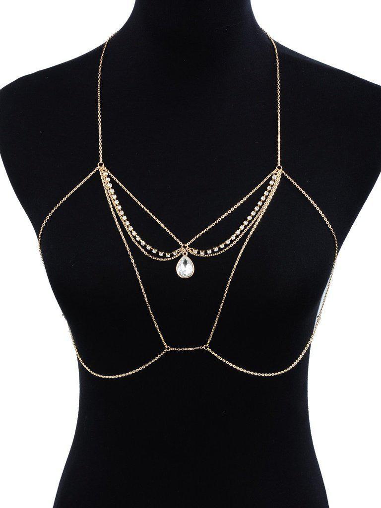 Water Drop Rhinestone Detail Bralet Body Chain-jewelry-Des Mess