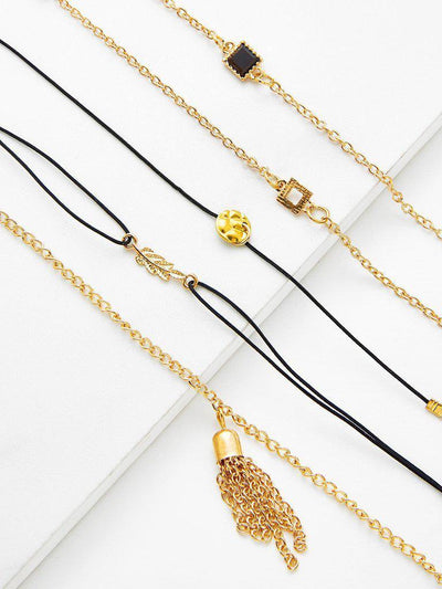 Chain Tassel & Leaf Charm Bracelet Set--Des Mess