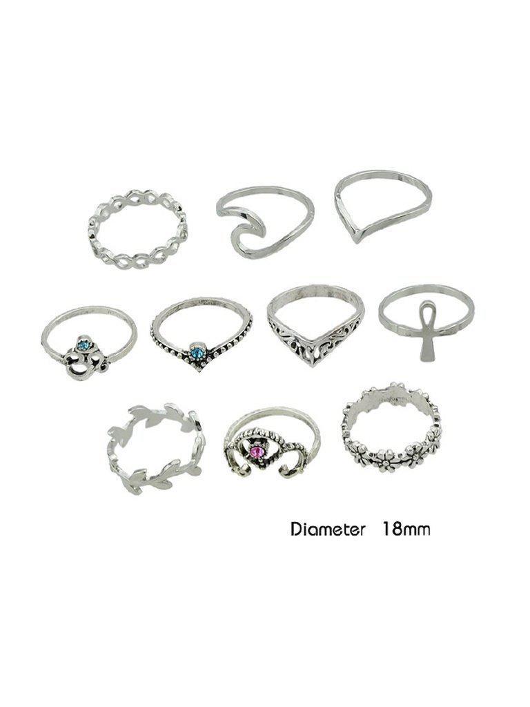 10 Pcs/Set Flower Leaf Rhinestone Rings-jewelry-Des Mess