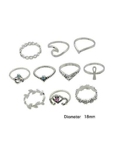 10 Pcs/Set Flower Leaf Rhinestone Rings-jewelry-Des Mess