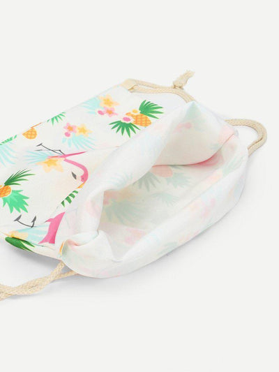 Pineapple & Flamingo Print Drawstring Backpack-accessories-Des Mess