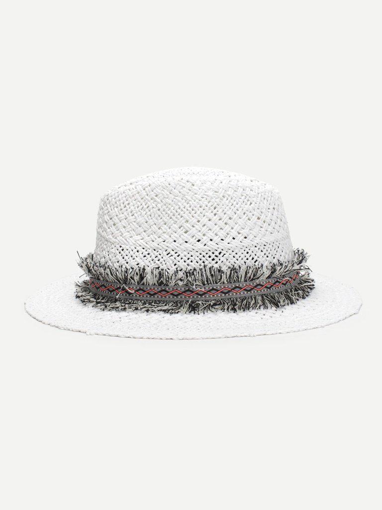 Frayed Band Straw Fedora Hat-accessories-Des Mess