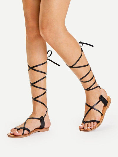 Lace Up Knee High Gladiator Sandal Boots-shoes-Des Mess