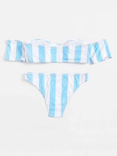 Block Striped Off The Shoulder Bikini Set-swimwear-Des Mess