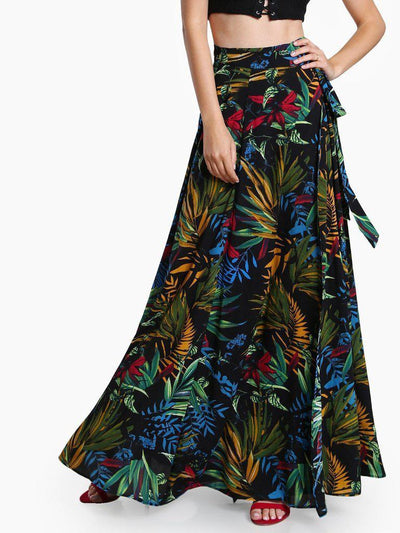 Tropical Print Self Tie Wrap Skirt-bottom-Des Mess