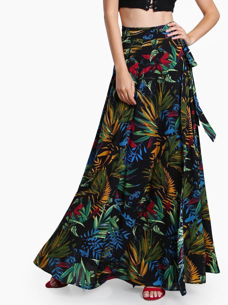 Tropical Print Self Tie Wrap Skirt-bottom-Des Mess