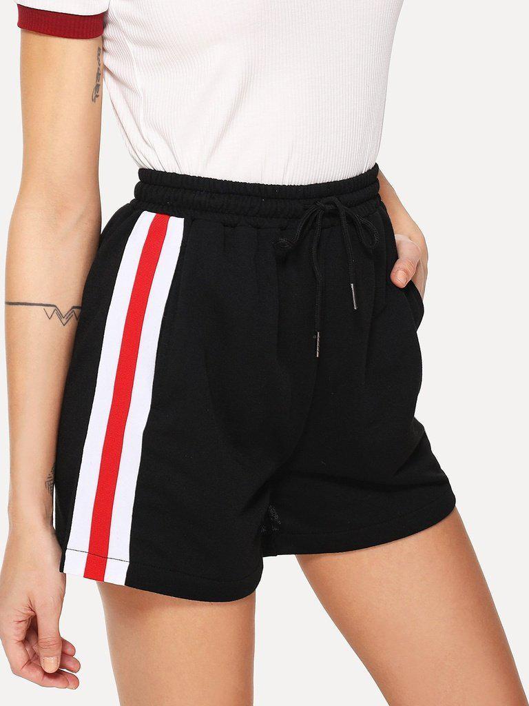 Striped Tape Side Drawstring Waist Shorts-bottom-Des Mess