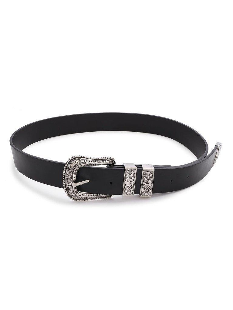 Contrast Buckle Faux Leather Western Belt-accessories-Des Mess