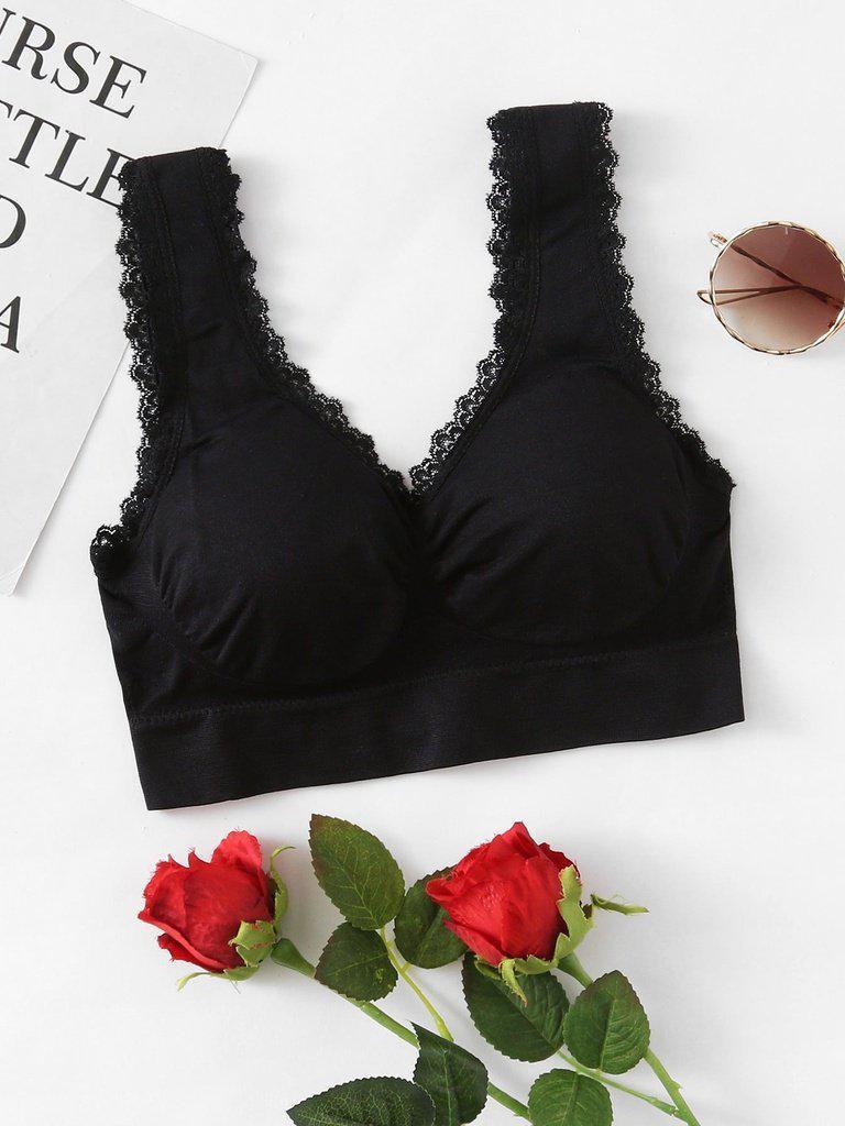 Lace Edge Ruched Detail Sports Bra-sportswear-Des Mess