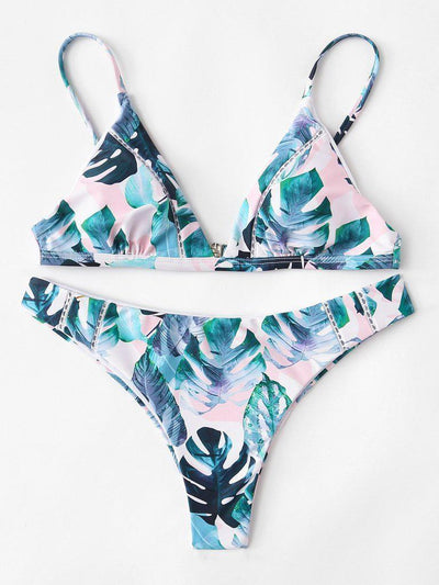 Lace Insert Tropical Bikini Set-swimwear-Des Mess