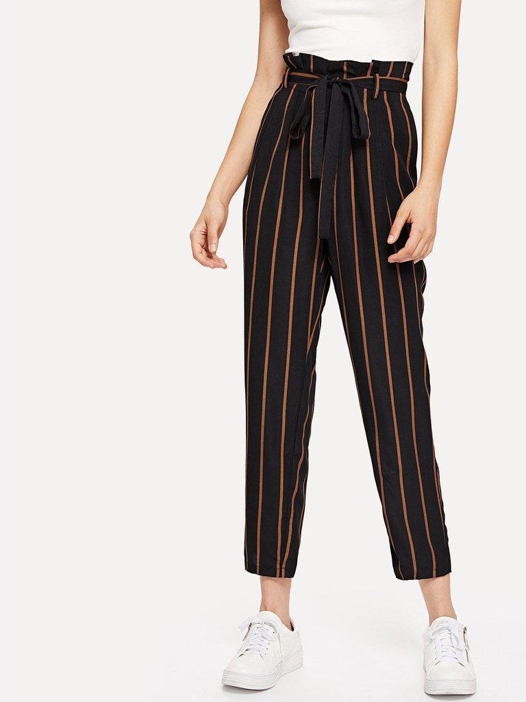 Self Belt Striped Pants-bottom-Des Mess