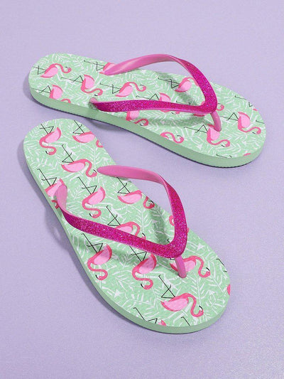 Flamingo Print Flip Flops-shoes-Des Mess