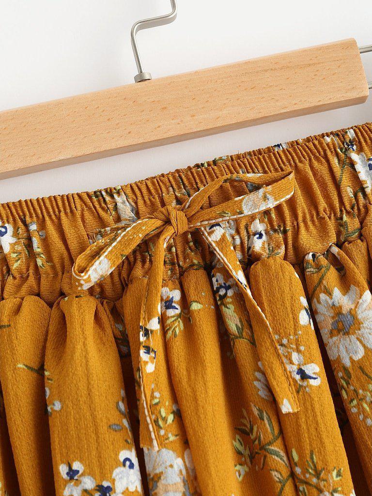 Ditsy Print Elastic Drawstring Waist Shorts-bottom-Des Mess