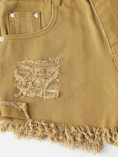 Raw Hem Ripped Denim Shorts-bottom-Des Mess