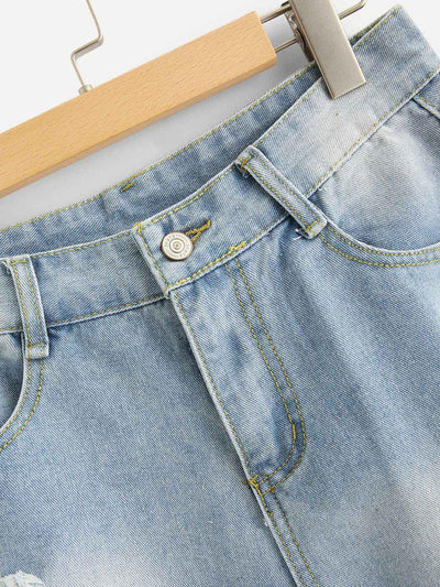 Frayed Hem Denim Shorts-bottom-Des Mess