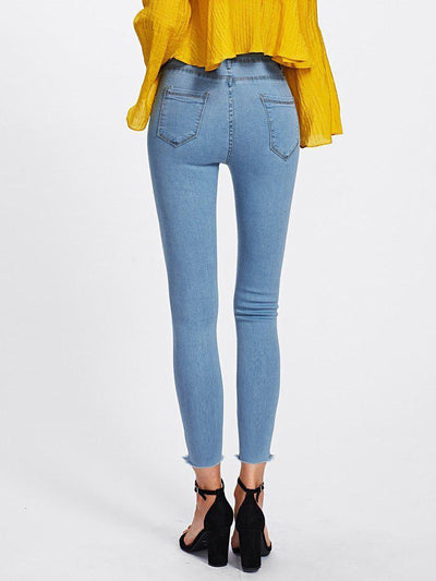 Ripped Frayed Hem Skinny Jeans-bottom-Des Mess