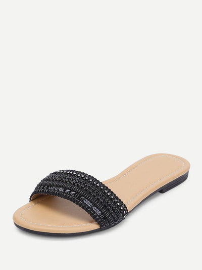 Beaded Detail Slide Sandals-shoes-Des Mess