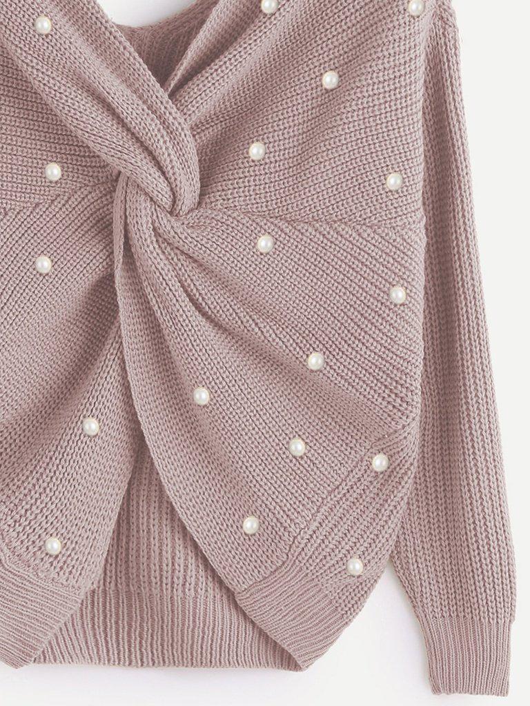 Pearl Beading Twist Infinity Sweater-outerwear-Des Mess