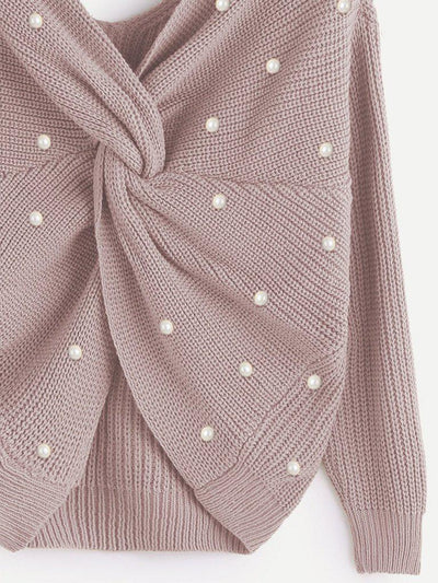 Pearl Beading Twist Infinity Sweater-outerwear-Des Mess