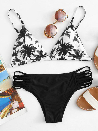 Ladder Cut Palm Print Bikini Set-swimwear-Des Mess