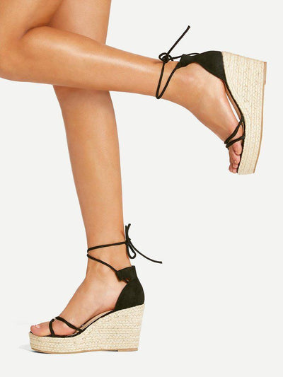 Lace Up Espadrille Wedges-shoes-Des Mess