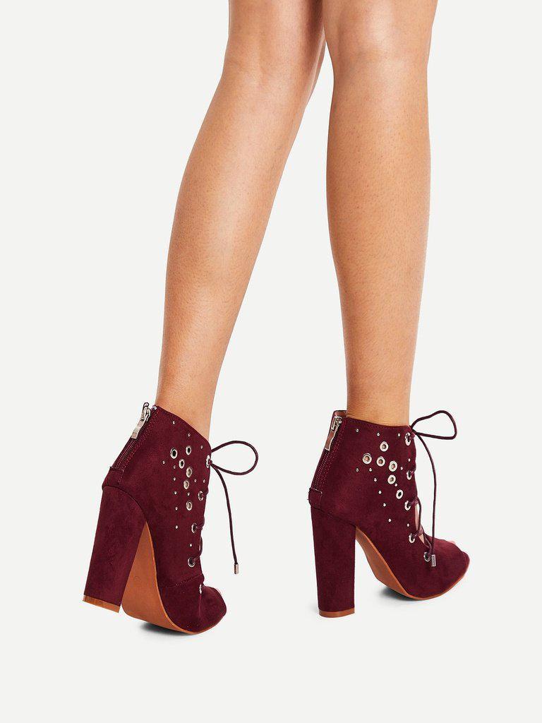Grommet Detail Lace Up Ankle Boots-shoes-Des Mess