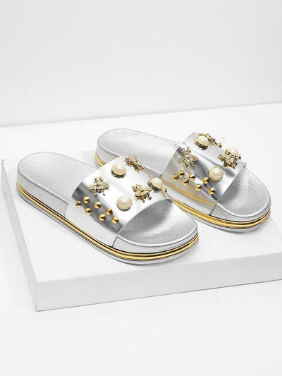 Faux Pearl Decorated Slippers-shoes-Des Mess
