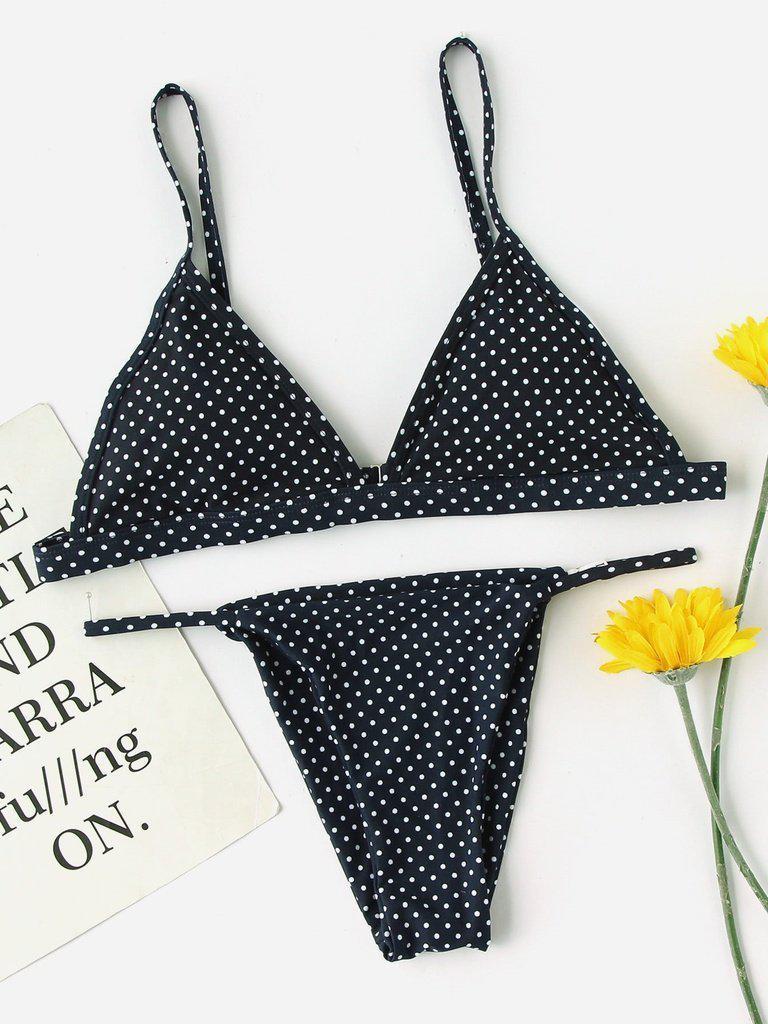 Polka Dot Print Triangle Bikini Set-swimwear-Des Mess