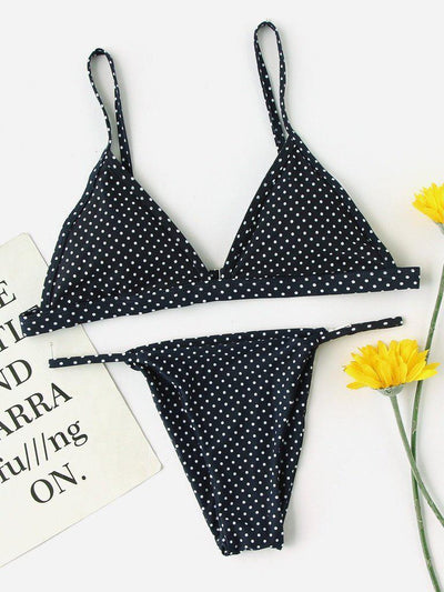 Polka Dot Print Triangle Bikini Set-swimwear-Des Mess