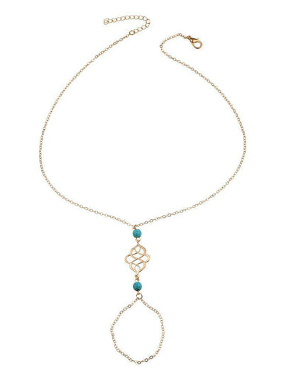 Turquoise Detail Chain Anklet With Toe Ring-jewelry-Des Mess