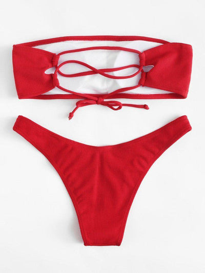 Lace Up Bandeau Bikini Set-swimwear-Des Mess