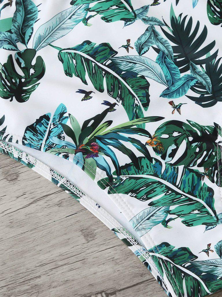 Tropical Print Bandeau Bikini Set-swimwear-Des Mess