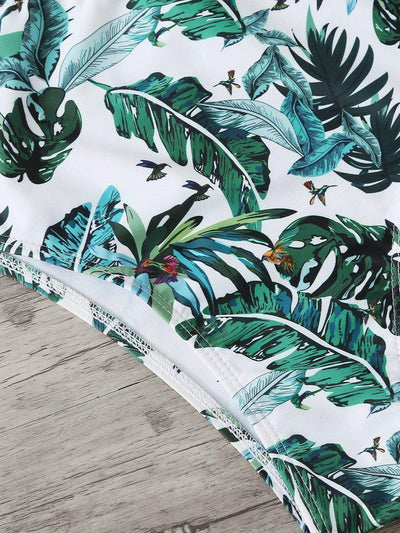 Tropical Print Bandeau Bikini Set-swimwear-Des Mess